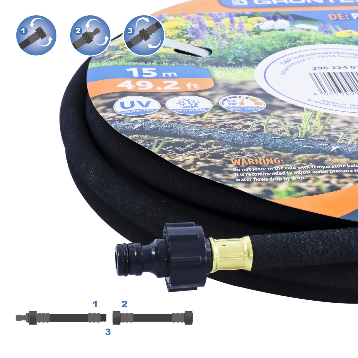 Tubo Piatto Microforato 15 Mt Irrigazione Giardino Piante Esterno con  Connettore